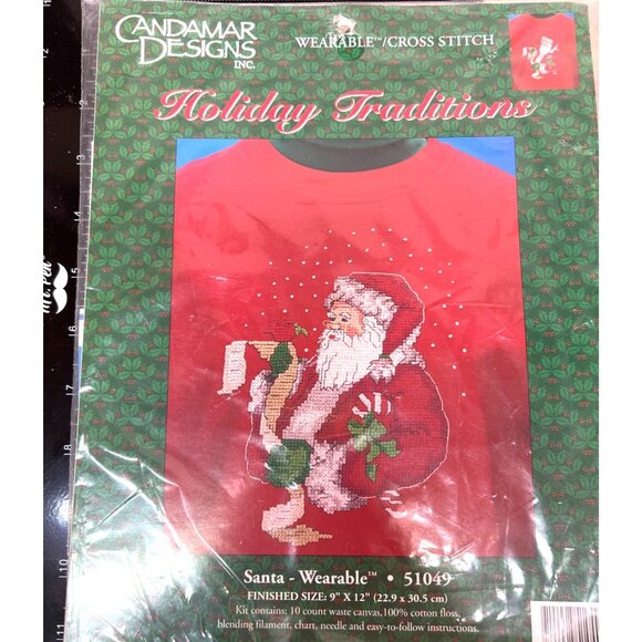 Candamar Designs Holiday Santa Cross Stitch Wearable Kit Vintage Christmas Craft - Picture 2 of 4